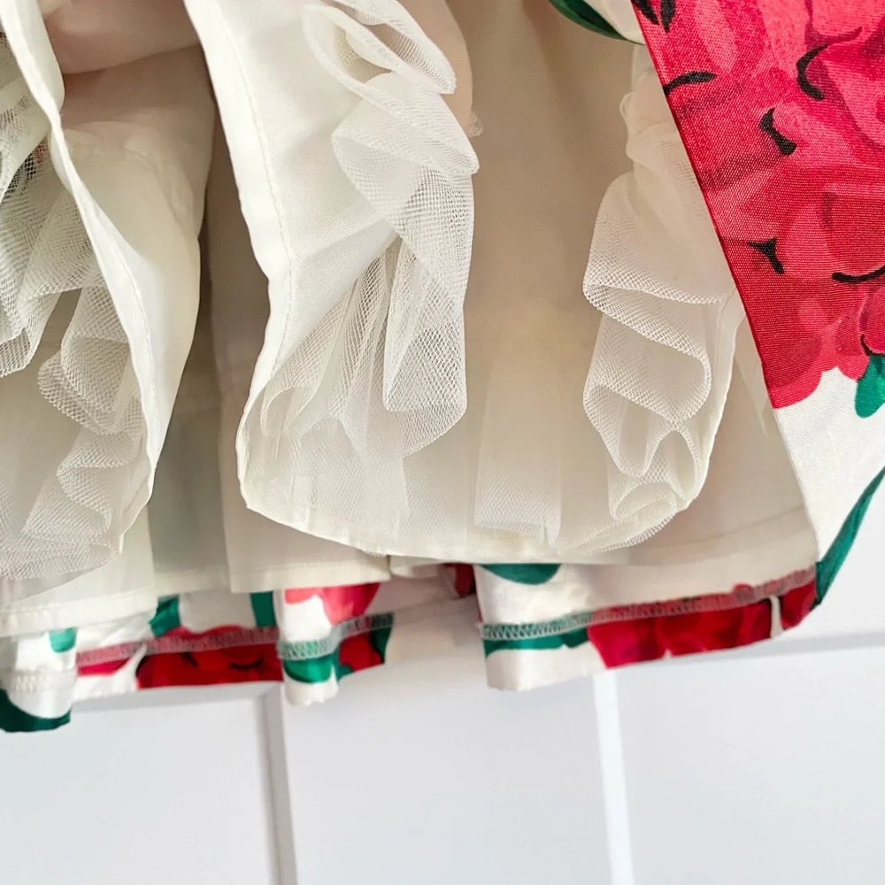 Gymboree Red Floral Skirt with Green Leaves